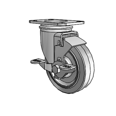 2 Series Casters Top Plate Swivel Zinc with 4 x 1.25 Grey on Grey Performa Rubber (Flat) Wheel and Top Lock Brake