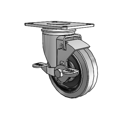 2 Series Casters Top Plate Swivel Zinc with 4 x 1.25 Grey on Black Performa Rubber (Flat/Conductive) Wheel and Top Lock Brake