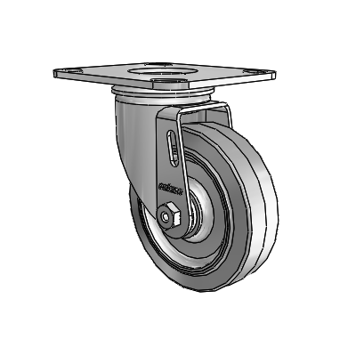 2 Series Casters Top Plate Swivel Zinc with 4 x 1.25 Grey on Grey Performa Rubber (Flat) Wheel