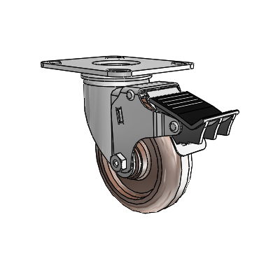 2 Series Casters Top Plate Swivel Zinc with 4 x 1.25 Brown Thermo Wheel and Total Lock Brake