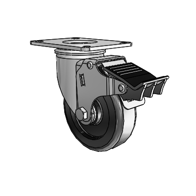 2 Series Casters Top Plate Swivel Zinc with 4 x 1.25 Black Polyolefin Wheel and Total Lock Brake