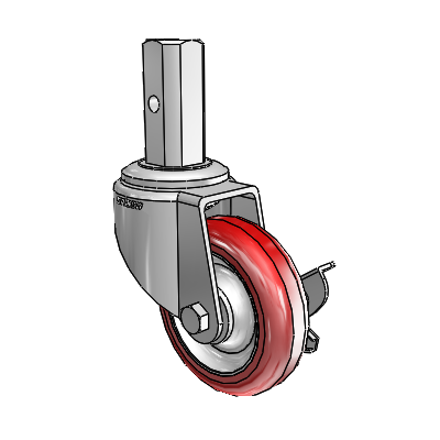 7/8" Wide Casters: Series 1 | Colson Square Stem Zinc Swivel Caster with 3 x 0.8750 Maroon on Grey Polyurethane HI-TECH Wheel and Side Lock Brake