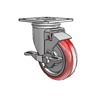 2 Series Casters Top Plate Swivel Zinc with 4 x 1.25 Maroon on Grey Polyurethane HI-TECH Wheel and Top Lock Brake
