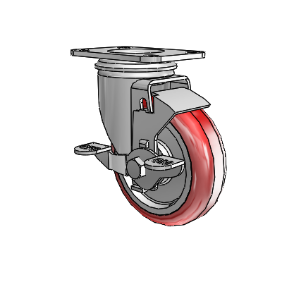 2 Series Casters Top Plate Swivel Zinc with 4 x 1.25 Maroon on Grey Polyurethane HI-TECH Wheel and Top Lock Brake