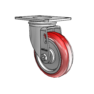 2 Series Casters Top Plate Swivel Zinc with 4 x 1.25 Maroon on Grey Polyurethane HI-TECH Wheel