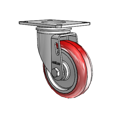 2 Series Casters Top Plate Swivel Zinc with 4 x 1.25 Maroon on Grey Polyurethane HI-TECH Wheel