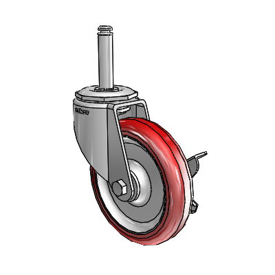 7/8" Wide Casters: Series 1 | Colson Grip Ring Stem up to 145 lbs Zinc Swivel Caster with 4 x 0.8750 Maroon on Grey Polyurethane HI-TECH Wheel and Side Lock Brake