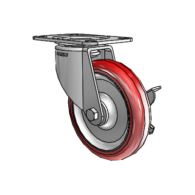 7/8" Wide Casters: Series 1 | Colson Large Top Plate Swivel Caster up to 145 lbs Zinc with 4 x 0.8750 Maroon on Grey Polyurethane HI-TECH Wheel and Side Lock Brake