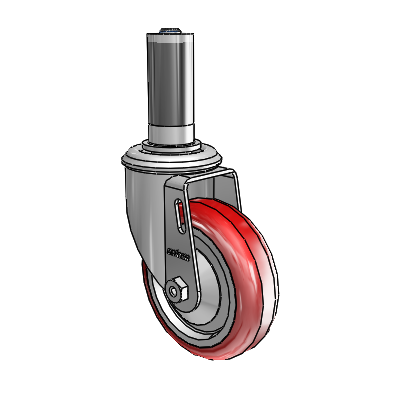 2 Series Expanding Adapter Stem Zinc Swivel Caster with 4 x 1.25 Maroon on Grey Polyurethane HI-TECH Wheel