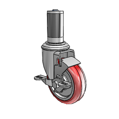 2 Series Expanding Adapter Stem Zinc Swivel Caster with 4 x 1.25 Maroon on Grey Polyurethane HI-TECH Wheel Top Lock (BRK1)