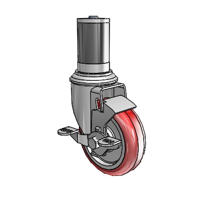 2 Series Expanding Adapter Stem Zinc Swivel Caster with 4 x 1.25 Maroon on Grey Polyurethane HI-TECH Wheel Top Lock (BRK1)
