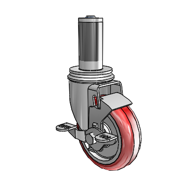 2 Series Expanding Adapter Stem Zinc Swivel Caster with 4 x 1.25 Maroon on Grey Polyurethane HI-TECH Wheel Top Lock (BRK1)