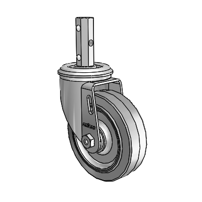 2 Series Casters Square Stem Swivel Zinc Caster with 4 x 1.25 Grey on Grey Performa Rubber (Flat) Wheel