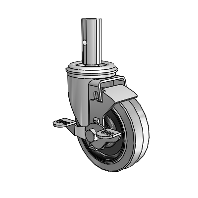 2 Series Casters Square Stem Swivel Zinc Caster with 4 x 1.25 Grey on Black Performa Rubber (Flat/Conductive) Wheel and Top Lock Brake
