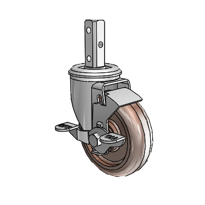 2 Series Casters Square Stem Swivel Zinc Caster with 4 x 1.25 Brown Thermo Wheel and Top Lock Brake