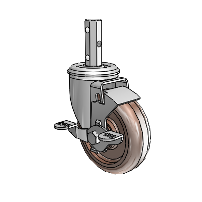 2 Series Casters Square Stem Swivel Zinc Caster with 4 x 1.25 Brown Thermo Wheel and Top Lock Brake