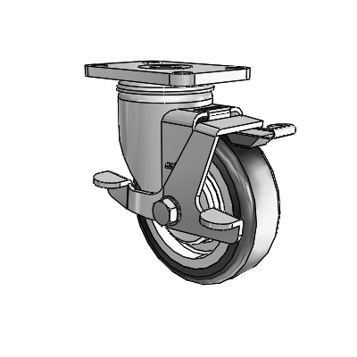 2 Series Stainless Steel Top Plate Swivel Caster with 4 x 1.25 Grey on Grey TPE High-Temp Wheel and Top Lock Brake