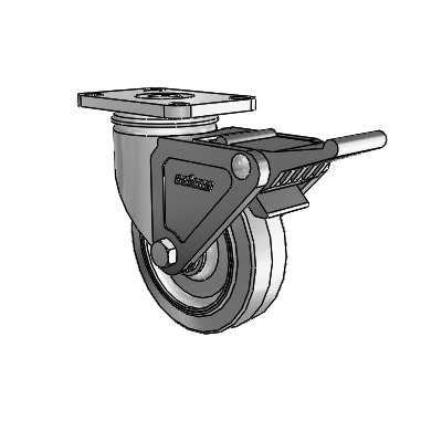 2 Series Stainless Steel Top Plate Swivel Caster with 4 x 1.25 Grey on Grey Performa Rubber (Flat) Wheel and Tech Lock (BRK2)