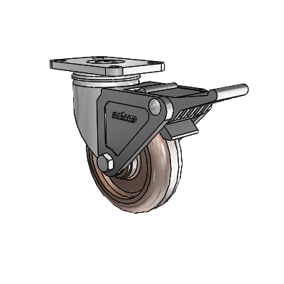 2 Series Stainless Steel Top Plate Swivel Caster with 4 x 1.25 Brown Thermo Wheel and Tech Lock (BRK2)