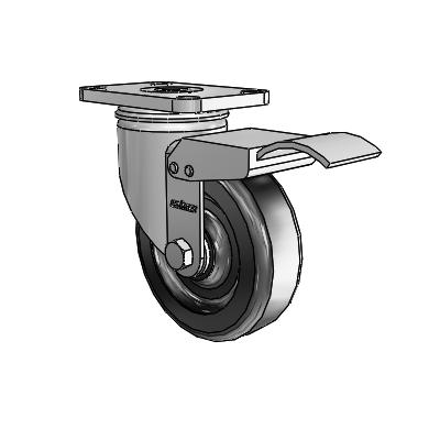 2 Series Stainless Steel Top Plate Swivel Caster with 4 x 1.25 Black Polyolefin Wheel and Total Lock Brake