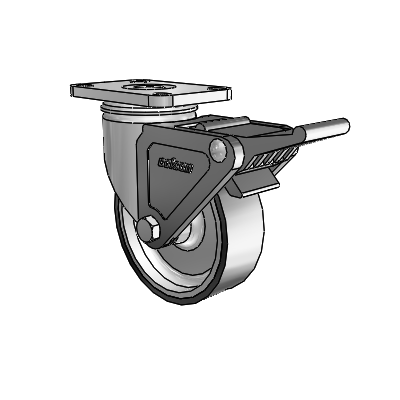 2 Series Stainless Steel Top Plate Swivel Caster with 4 x 1.25 Black on Silver ThermoTech Wheel and Tech Lock (BRK2)