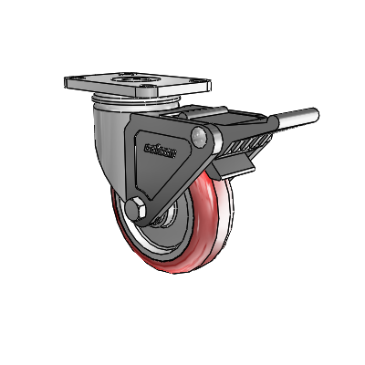 2 Series Stainless Steel Top Plate Swivel Caster with 4 x 1.25 Maroon on Grey Polyurethane HI-TECH Wheel and Tech Lock (BRK2)