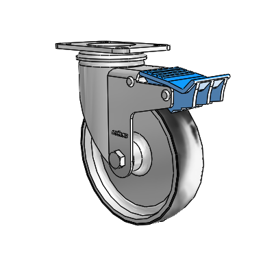 2 Series Casters Top Plate Swivel Zinc Caster with 5 x 1.25 Black on Silver ThermoTech Wheel and Directional Lock Brake