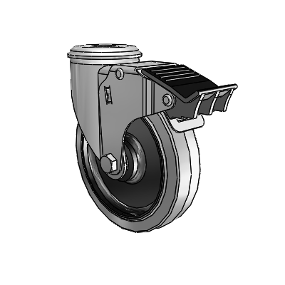 2 Series Modular Stem Zinc Swivel Caster Caster with 5 x 1.25 Grey on Black Performa Rubber (Flat/Conductive) Wheel and Total Lock Brake