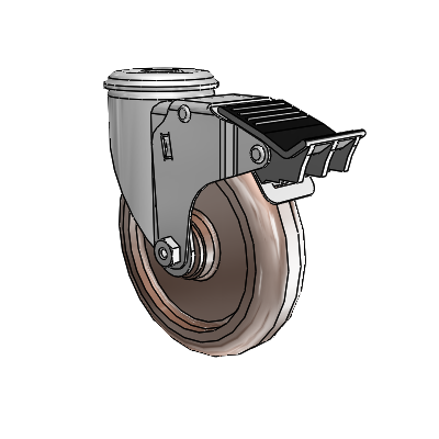 2 Series Modular Stem Zinc Swivel Caster Caster with 5 x 1.25 Brown Thermo Wheel and Total Lock Brake