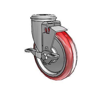 2 Series Modular Stem Zinc Swivel Caster Caster with 5 x 1.25 Maroon on Grey Polyurethane HI-TECH Wheel and Top Lock Brake