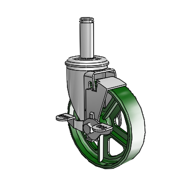 2 Series Grip Ring Stem Zinc Swivel Caster Caster with 5 x 1.25 Green Cast Iron Wheel and Top Lock Brake