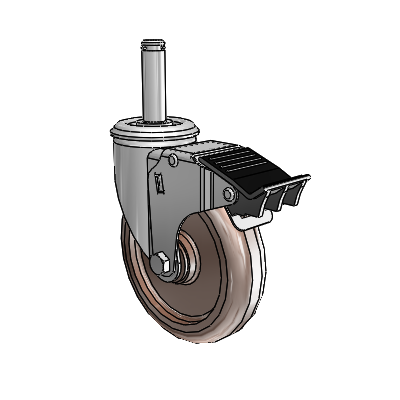 2 Series Grip Ring Stem Zinc Swivel Caster Caster with 5 x 1.25 Brown Thermo Wheel and Total Lock Brake