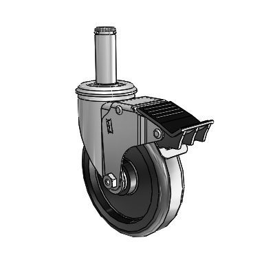2 Series Grip Ring Stem Zinc Swivel Caster Caster with 5 x 1.25 Black Polyolefin Wheel and Total Lock Brake
