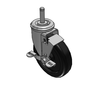 2 Series Casters Grip Ring Stem Caster with 5 x 1.25 Polyolefin Wheel and Top Lock Brake