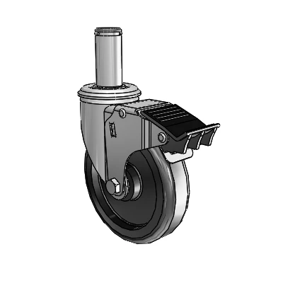2 Series Grip Ring Stem Zinc Swivel Caster Caster with 5 x 1.25 Black Polyolefin Wheel and Total Lock Brake