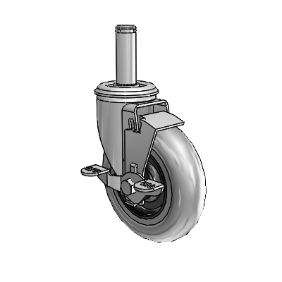 2 Series Grip Ring Stem Zinc Swivel Caster Caster with 5 x 1.3125 Grey on Black Performa Rubber (Round/Conductive) Wheel and Top Lock Brake