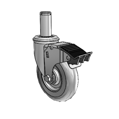 2 Series Grip Ring Stem Zinc Swivel Caster Caster with 5 x 1.3125 Grey on Grey Performa Rubber (Round) Wheel and Total Lock Brake