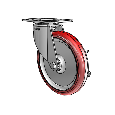 7/8" Wide Casters: Series 1 | Colson Large Top Plate Swivel Caster up to 145 lbs Zinc with 5 x 0.8750 Maroon on Grey Polyurethane HI-TECH Wheel and Side Lock Brake
