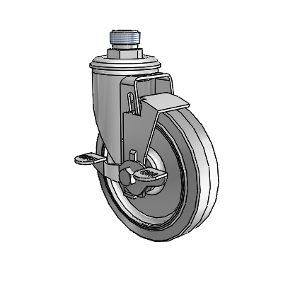 2 Series Pipe Thread Stem Zinc Swivel Caster Caster with 5 x 1.25 Grey on Grey Performa Rubber (Flat) Wheel and Top Lock Brake