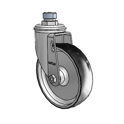 2 Series Pipe Thread Stem Zinc Swivel Caster Caster with 5 x 1.25 Black on Silver ThermoTech Wheel