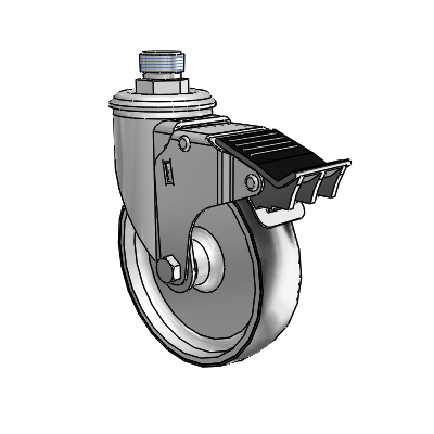 2 Series Pipe Thread Stem Zinc Swivel Caster Caster with 5 x 1.25 Black on Silver ThermoTech Wheel and Total Lock Brake