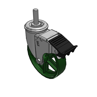 2 Series Casters Threaded Stem Caster with 5 x 1.25 Cast Iron Wheel and Total Lock Brake