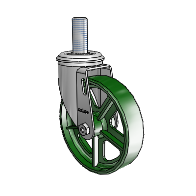 2 Series Threaded Stem Zinc Swivel Caster Caster with 5 x 1.25 Green Cast Iron Wheel