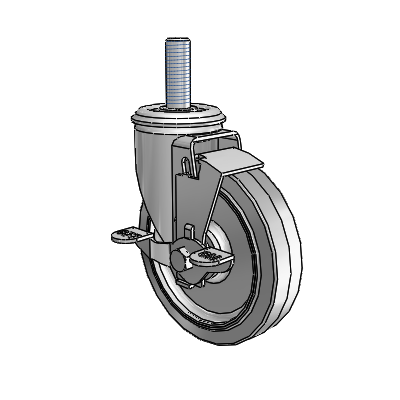 2 Series Threaded Stem Zinc Swivel Caster Caster with 5 x 1.25 Grey on Grey Performa Rubber (Flat) Wheel and Top Lock Brake