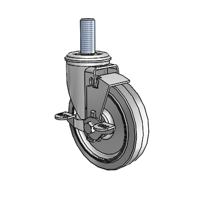 2 Series Threaded Stem Zinc Swivel Caster Caster with 5 x 1.25 Grey on Grey Performa Rubber (Flat) Wheel and Top Lock Brake