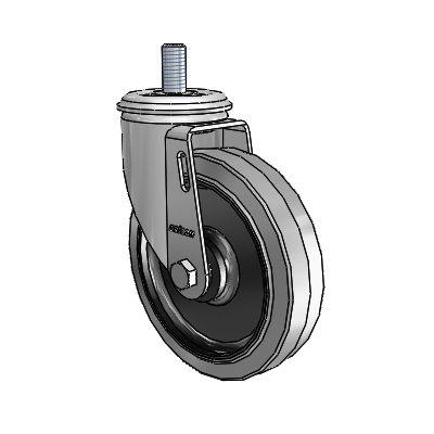 2 Series Threaded Stem Zinc Swivel Caster Caster with 5 x 1.25 Grey on Black Performa Rubber (Flat/Conductive) Wheel