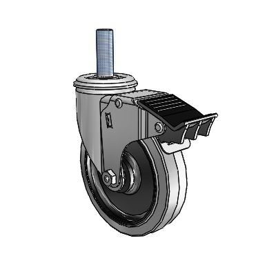 2 Series Threaded Stem Zinc Swivel Caster Caster with 5 x 1.25 Grey on Black Performa Rubber (Flat/Conductive) Wheel and Total Lock Brake