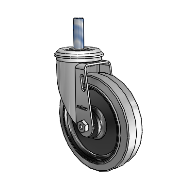 2 Series Threaded Stem Zinc Swivel Caster Caster with 5 x 1.25 Grey on Black Performa Rubber (Flat/Conductive) Wheel