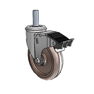 2 Series Threaded Stem Zinc Swivel Caster Caster with 5 x 1.25 Brown Thermo Wheel and Total Lock Brake