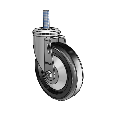 2 Series Threaded Stem Zinc Swivel Caster Caster with 5 x 1.25 Black Polyolefin Wheel